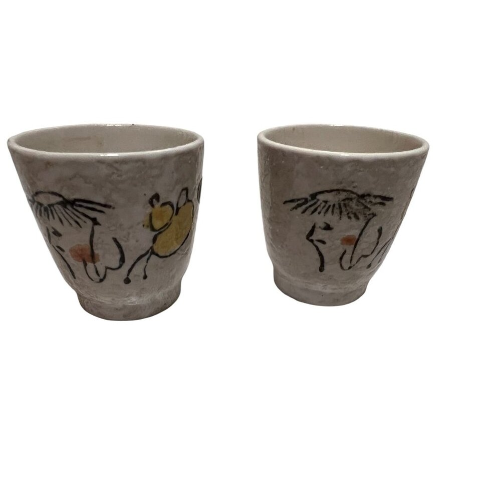 Handcrafted Japanese Ceramic Tea Sake Cups Set Of 2 With Abstract Design